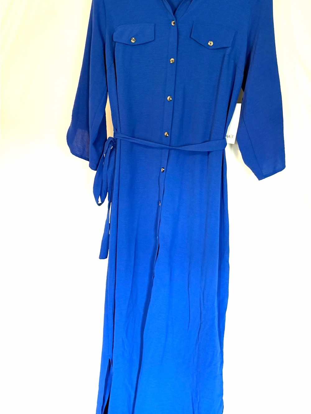 NAIF Royal Blue Maxi Shirtwaist Dress with Tie Belt